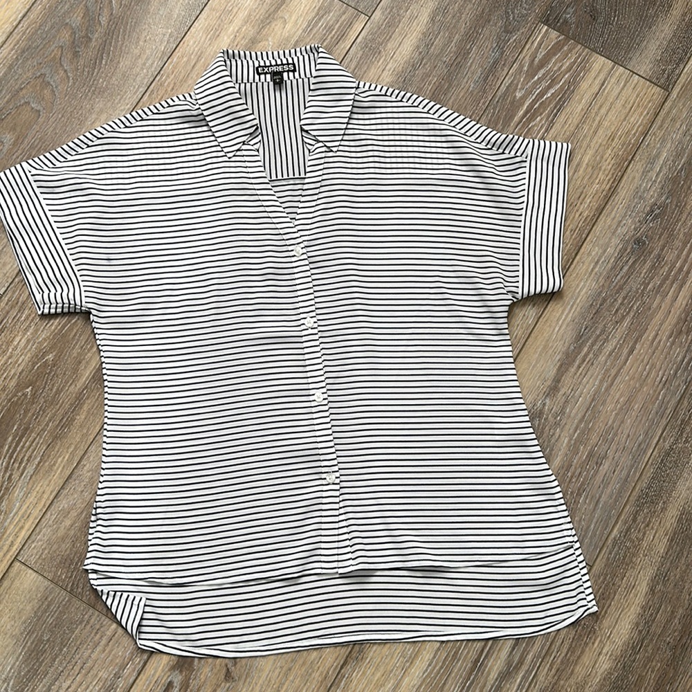 Express Black and White Striped Button Down, Small